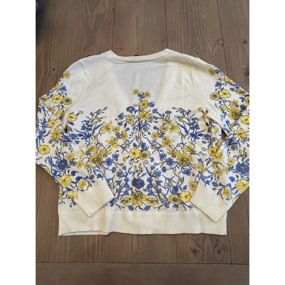 G20 Talbots Petite Womens White Yellow Blue Floral V-Neck Cardigan Sweater MP - Picture 2 of 3